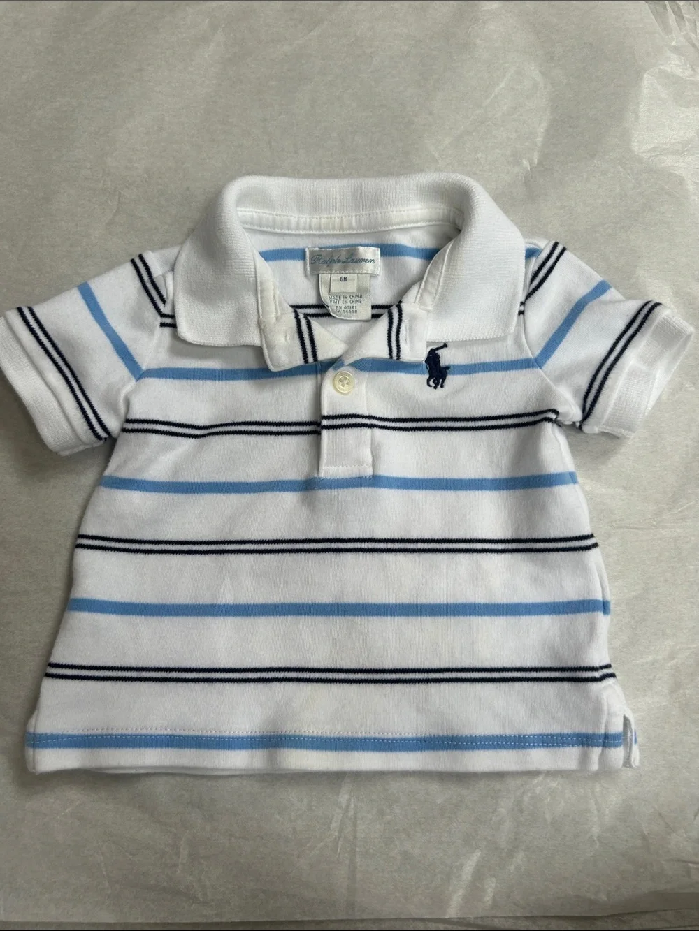 Ralph Lauren White Polo with Light Blue & Navy Stripes - Kids